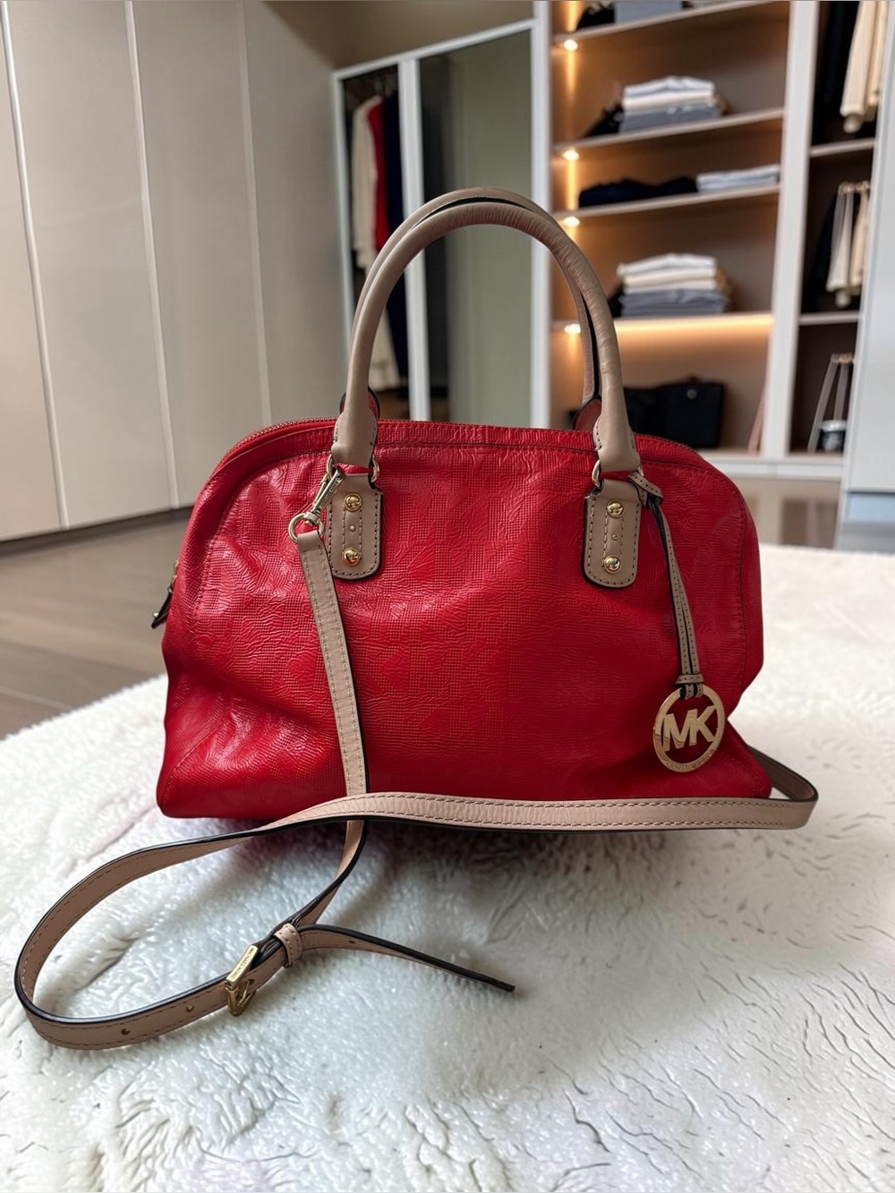 Michael Kors Grayson Medium Monogram Satchel Bag - Red